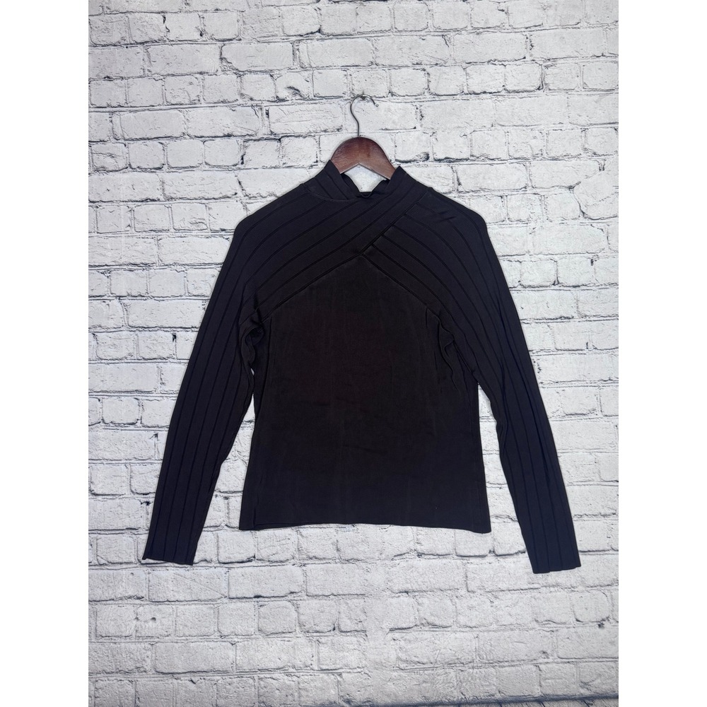 CYRUS Black Ribbed Mock Neck Long Sleeve Top Women's